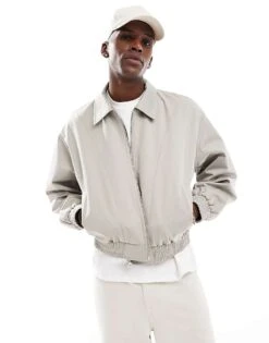 Pull&Bear Cotton Cropped Jacket In Sand For Men