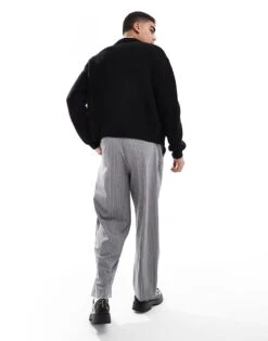 Pull&Bear Wide Leg Tailored Stripe Trouser In Grey For Men 11 Pull&Bear Wide Leg Tailored Stripe Trouser In Grey For Men -Pull&Bear Sales 207347215 4