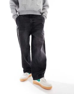 Pull&Bear Skater Fit Washed Jeans In Black For Men