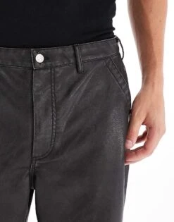 Pull&Bear Wide Leg Faux Leather Trouser In Black For Men -Pull&Bear Sales 207384559 4