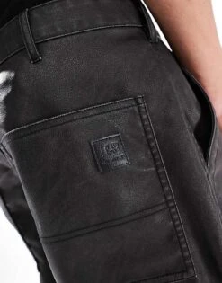 Pull&Bear Wide Leg Faux Leather Trouser In Black For Men -Pull&Bear Sales 207384559 5