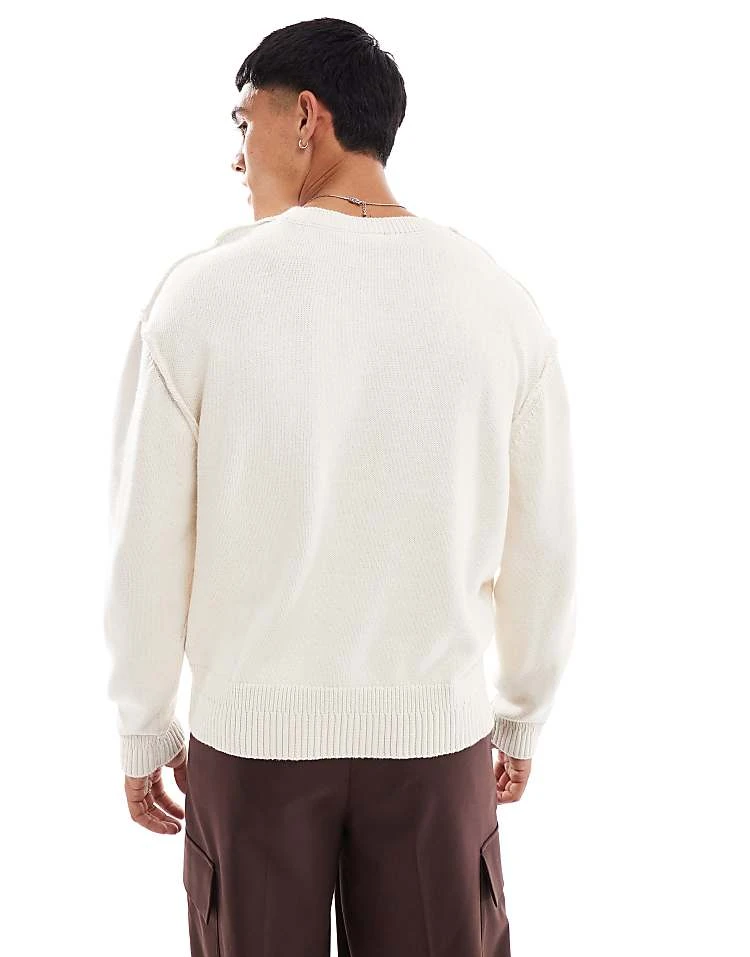 Pull&Bear Raw Seam Knitted Jumper In Ecru For Men Neutral 5 Pull&Bear Raw Seam Knitted Jumper In Ecru For Men Neutral - Image 3