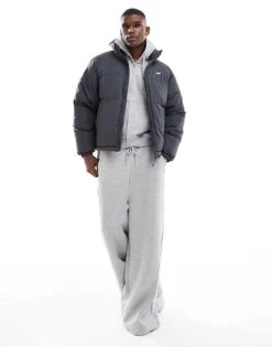 Pull&Bear Padded Puffer Jacket In Grey For Men