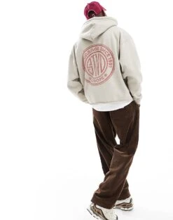 Pull&Bear Raw Hem STWD Garage Printed Hoodie In Washed Grey For Men -Pull&Bear Sales 207408881 1 grey 1