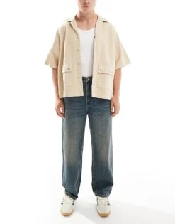 Pull&Bear Baggy Fit Jeans In Dirty Wash Blue For Men