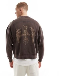 Pull&Bear Graphic Printed Sweatshirt In Washed Brown For Men -Pull&Bear Sales 207443992 1 brown 1