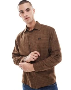 Pull&Bear Mini Check Long Sleeve Shirt In Brown For Men -Pull&Bear Sales 207444020 1 brown 1