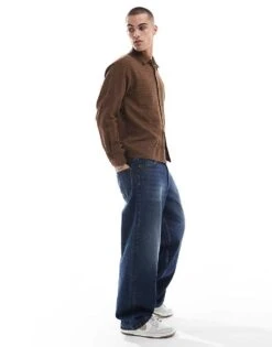 Pull&Bear Mini Check Long Sleeve Shirt In Brown For Men -Pull&Bear Sales 207444020 2