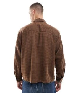 Pull&Bear Mini Check Long Sleeve Shirt In Brown For Men -Pull&Bear Sales 207444020 3