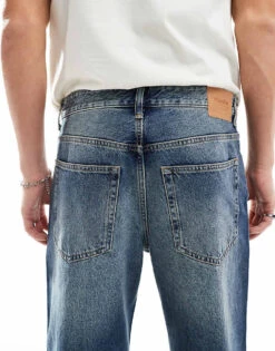 Pull&Bear Loose Fit Straight Leg Jean In Mid Blue For Men -Pull&Bear Sales 207480196 4