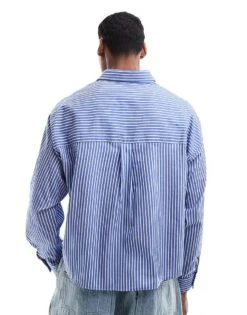 Pull&Bear Long Sleeve Stripe Shirt In Blue For Men -Pull&Bear Sales 207480223 3