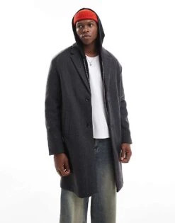Pull&Bear Overcoat In Grey For Men