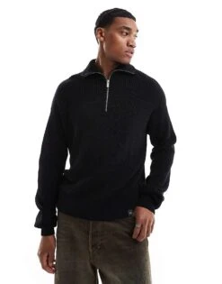 Pull&Bear 1/4 Zip Knitted Jumper In Black For Men -Pull&Bear Sales 207480256 1 black 1