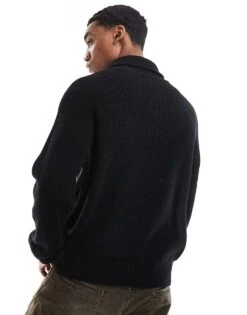 Pull&Bear 1/4 Zip Knitted Jumper In Black For Men -Pull&Bear Sales 207480256 3