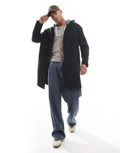 Pull&Bear Overcoat In Black For Men