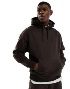 Pull&Bear Basic Hoodie In Brown For Men