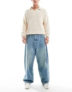 Pull&Bear Super Baggy Fit Jean In Mid Blue For Men