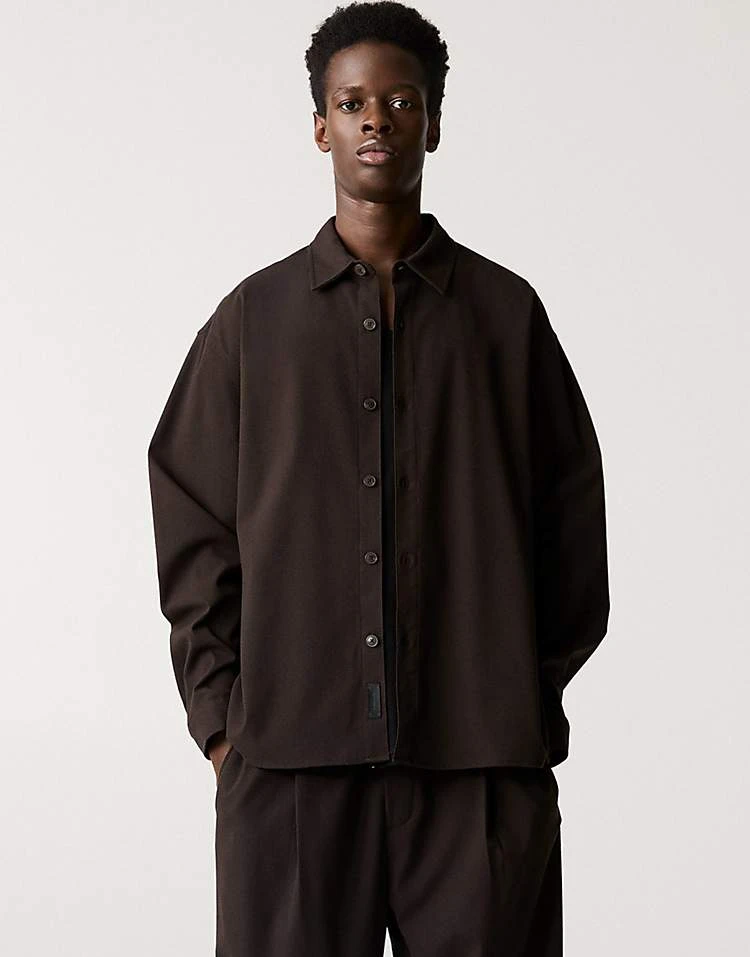 Pull&Bear Co-ord Shirt In Brown For Men 3 Pull&Bear Co-ord Shirt In Brown For Men