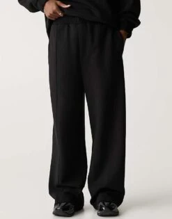 Pull&Bear Wide Leg Tailored Trousers In Black For Men