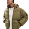 Pull&Bear Boxy Puffer Jacket With Hood In Khaki For Men Green -Pull&Bear Sales 207510771 1 green
