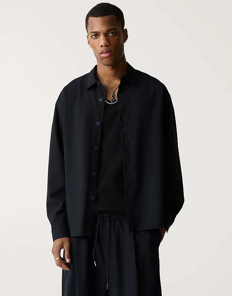 Pull&Bear Co-ord Shirt In Navy For Men 3 Pull&Bear Co-ord Shirt In Navy For Men