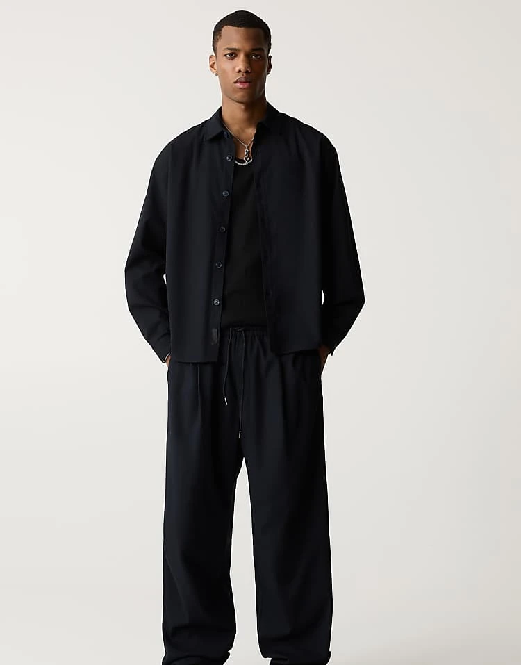 Pull&Bear Co-ord Shirt In Navy For Men 6 Pull&Bear Co-ord Shirt In Navy For Men - Image 4