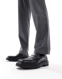 Pull&Bear Square Toe Loafer In Black For Men