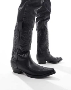 Pull&Bear Stitch Detail Cowboy Boot In Black For Men -Pull&Bear Sales 207520116 1 black 1