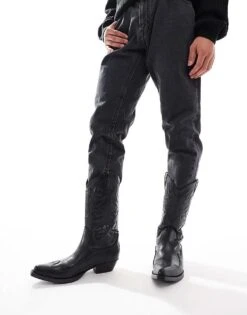 Pull&Bear Stitch Detail Cowboy Boot In Black For Men -Pull&Bear Sales 207520116 3
