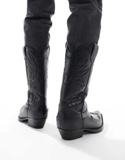 Pull&Bear Stitch Detail Cowboy Boot In Black For Men -Pull&Bear Sales 207520116 4