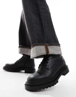 Pull&Bear Lace Up Boots In Black For Men