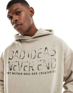 Pull&Bear Bad Ideas Printed Hoodie In Beige For Men Neutral