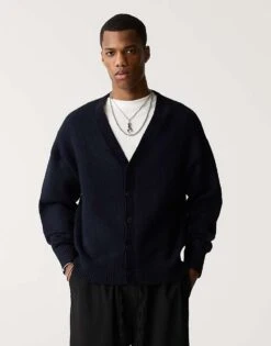 Pull&Bear Cardigan In Navy For Men