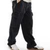 Pull&Bear Contrast Stitch Wide Leg Cargo In Black For Men 1 Pull&Bear Contrast Stitch Wide Leg Cargo In Black For Men -Pull&Bear Sales 207550010 1 black