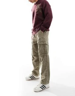 Pull&Bear Cord Wide Leg Cargo In Stone For Men -Pull&Bear Sales 207550022 4