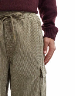Pull&Bear Cord Wide Leg Cargo In Stone For Men -Pull&Bear Sales 207550022 5