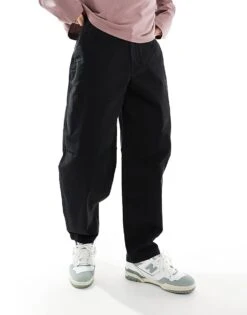 Pull&Bear Loose Fit Casual Trousers In Black For Men