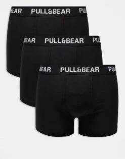 Pull&Bear 3 Pack Boxers Contrast Waistband In Black And White For Men