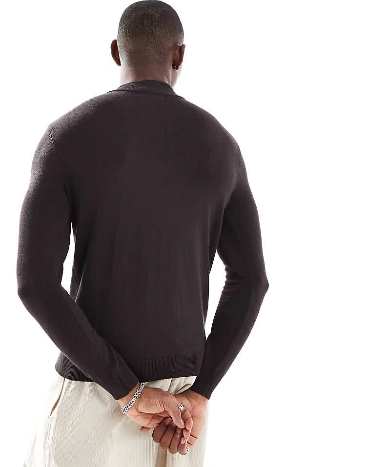 Pull&Bear Knitted Jumper In Chocolate For Men Brown 4 Pull&Bear Knitted Jumper In Chocolate For Men Brown - Image 2
