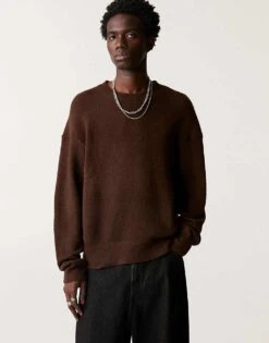 Pull&Bear Fluffy Knitted Jumper In Chocolate For Men Brown