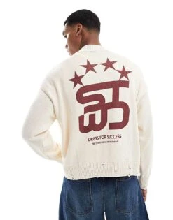 Pull&Bear Stwd Back Printed Knitted Jumper In White For Men -Pull&Bear Sales 207559815 1 white 1