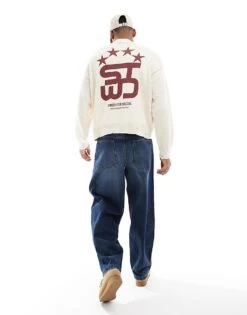 Pull&Bear Stwd Back Printed Knitted Jumper In White For Men -Pull&Bear Sales 207559815 4