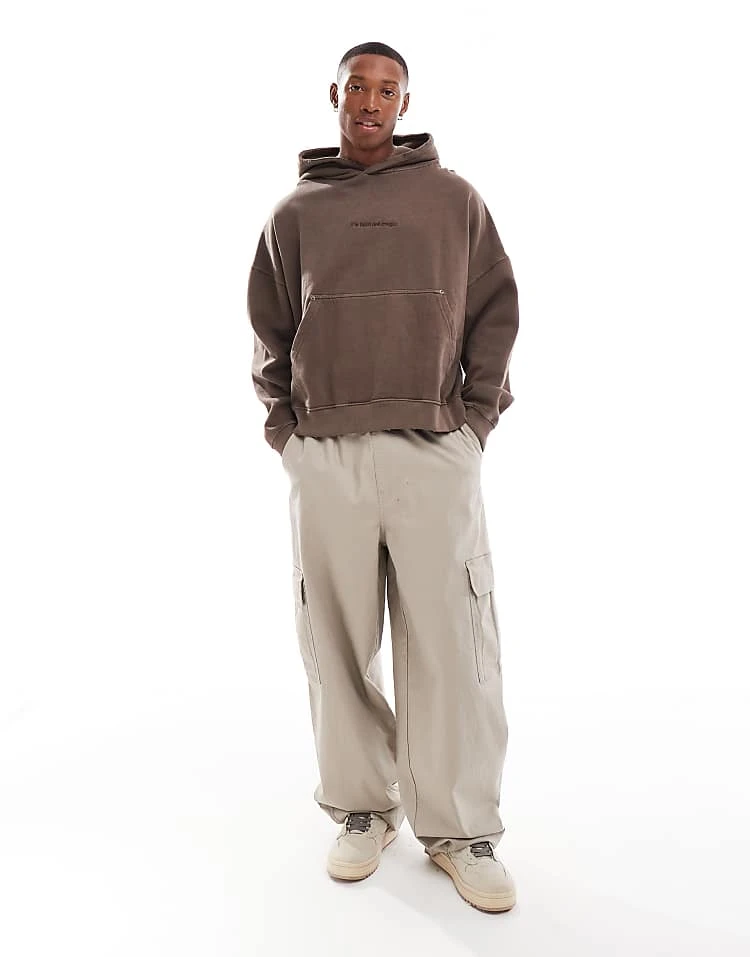 Pull&Bear It's Faith Printed Hoodie In Washed Brown For Men 6 Pull&Bear It's Faith Printed Hoodie In Washed Brown For Men - Image 4