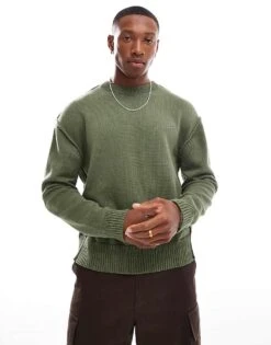 Pull&Bear Knitted Exposed Seam Jumper In Khaki For Men Green 11 Pull&Bear Knitted Exposed Seam Jumper In Khaki For Men Green -Pull&Bear Sales 207559874 1 green 1