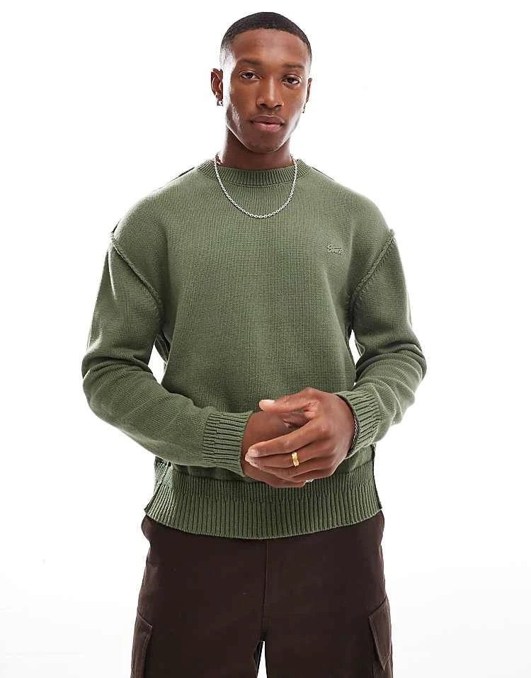 Pull&Bear Knitted Exposed Seam Jumper In Khaki For Men Green 7 Pull&Bear Knitted Exposed Seam Jumper In Khaki For Men Green - Image 5