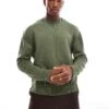 Pull&Bear Knitted Exposed Seam Jumper In Khaki For Men Green