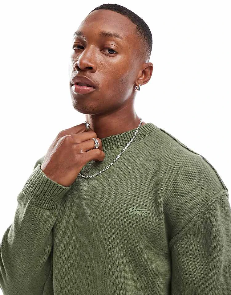 Pull&Bear Knitted Exposed Seam Jumper In Khaki For Men Green 5 Pull&Bear Knitted Exposed Seam Jumper In Khaki For Men Green - Image 3