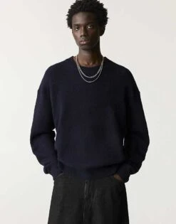 Pull&Bear Fluffy Knitted Jumper In Dark Blue For Men Navy