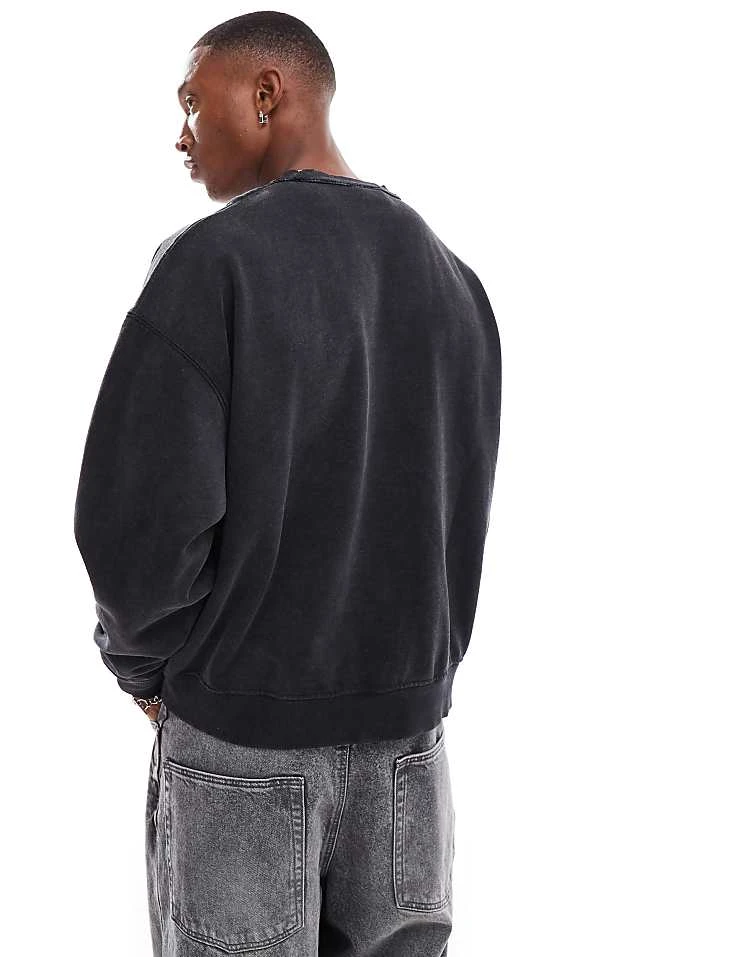 Pull&Bear Gothic Printed Sweatshirt In Washed Charcoal For Men Grey 4 Pull&Bear Gothic Printed Sweatshirt In Washed Charcoal For Men Grey - Image 2