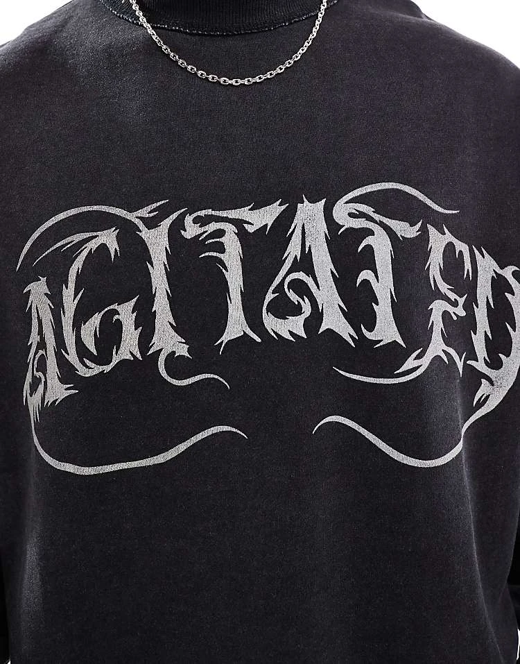 Pull&Bear Gothic Printed Sweatshirt In Washed Charcoal For Men Grey 5 Pull&Bear Gothic Printed Sweatshirt In Washed Charcoal For Men Grey - Image 3